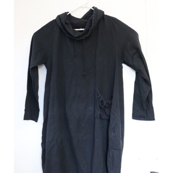 Vasna Midi Dress Womens Sz L Black Cotton‎ Blend Pockets Minimalist Comfort - Picture 1 of 10